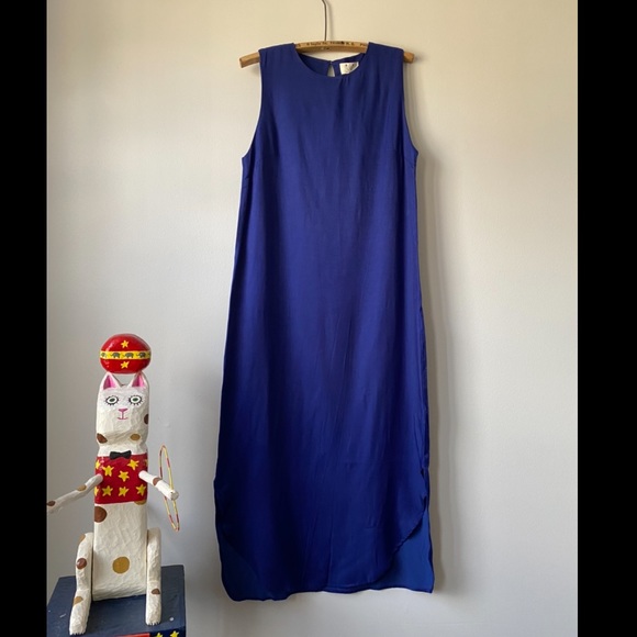 NWT Royal Blue Silky Sleeveless Midi Dress - Picture 2 of 6